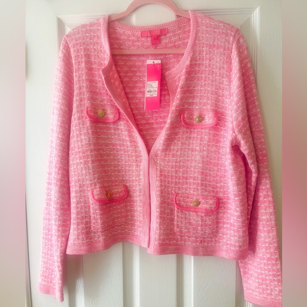 NWT Lilly Pulitzer Kienna Cardigan Calla Lilly Pink Metallic Marl XL